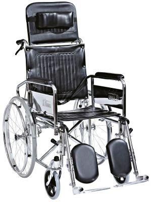Detachable Armrest and Footrest Steel Commode Wheelchair Reclining Leg Wheel Chair Manual Nursing Chair