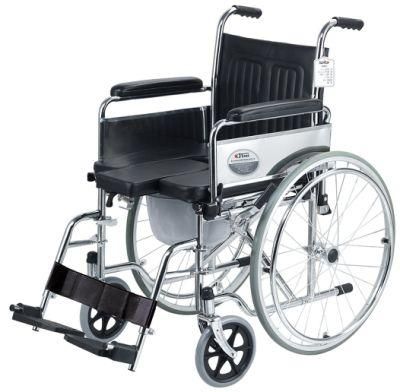 OEM Disabled or Elderly Aluminum Chromed Steel Folding Commode Wheelchair