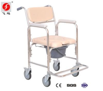 Chinese Manufacturer Aluminum Folding Commode Toilet Chair for Elderly with Wheels and Footstep