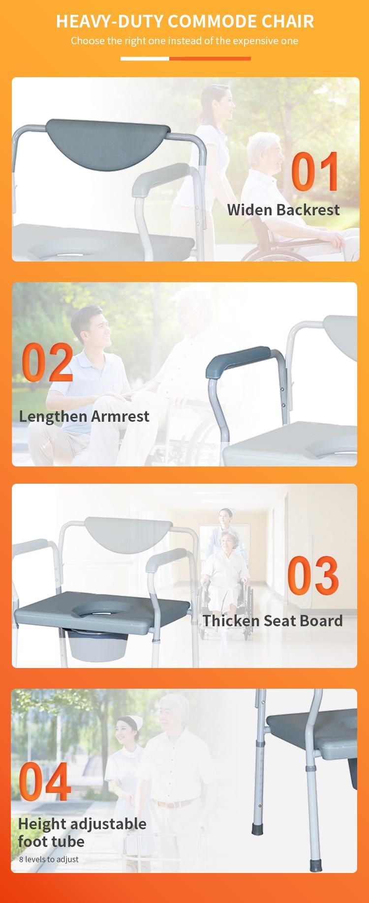 Homecare Patient Toilet Seat Hot Sales Heavy-Duty Bathroom Steel Commode Chair with Backrest Heavy Duty Steel Commode Chair