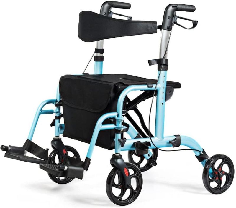 Rollator - Lightweight Folding Disabled Scooter Frame with Seat and Bag - Blue