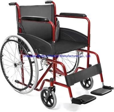 Red Streak Folding Steel Manual Wheelchair with Power Coated Frame