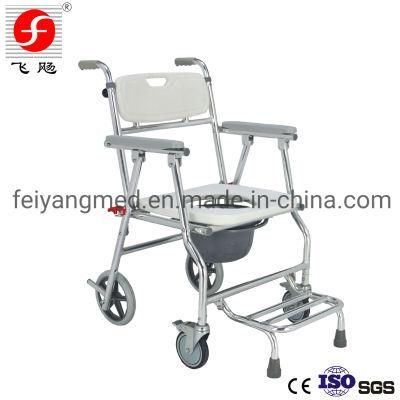 Bathroom Folding Aluminum Shower Chair Commode with Wheels for Elderly