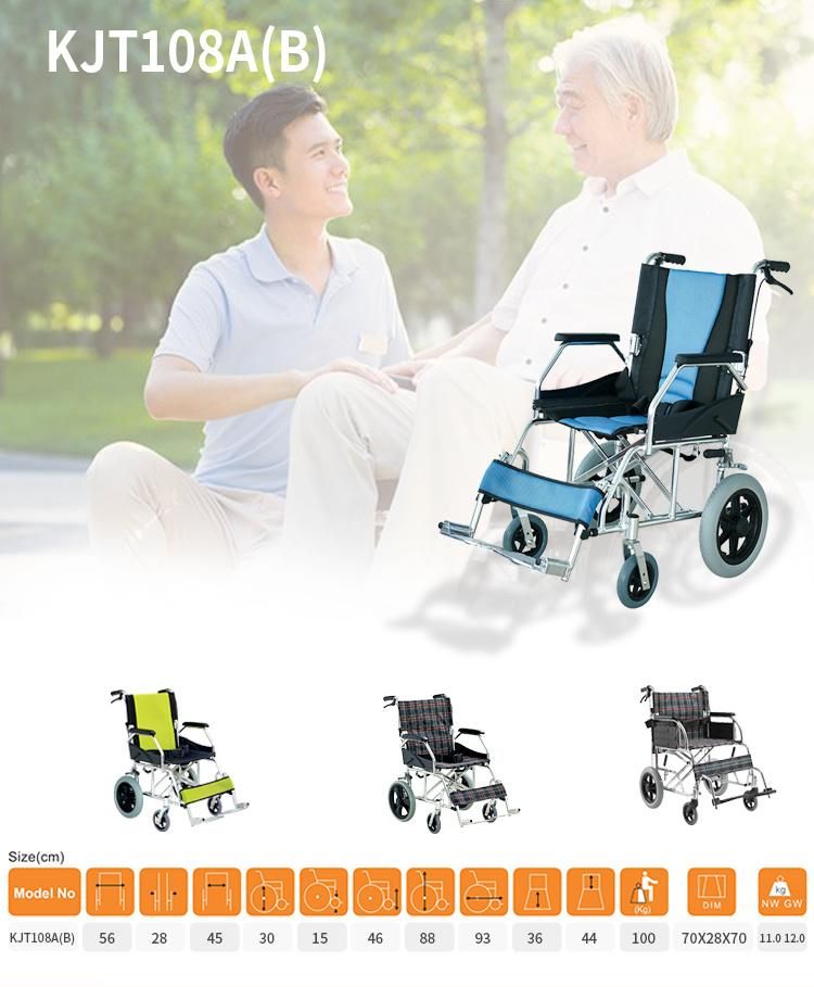 High Quality Lightweight Aluminum Wheelchair Easy Carry Transport Outdoor Chair Soft Seat Aluminum Wheelchair