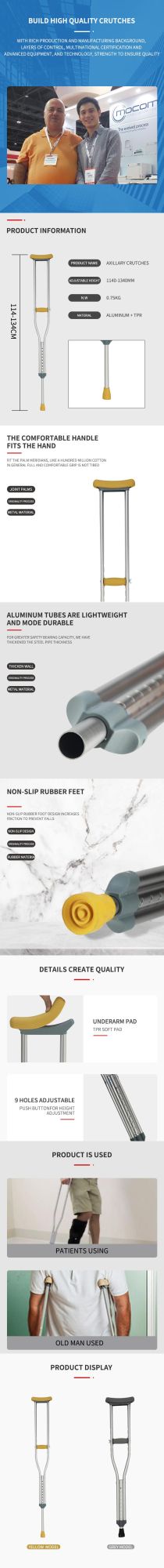 Adjustable Foam Underarm Telescopic Walking Axillary Aluminum Elbow Crutch