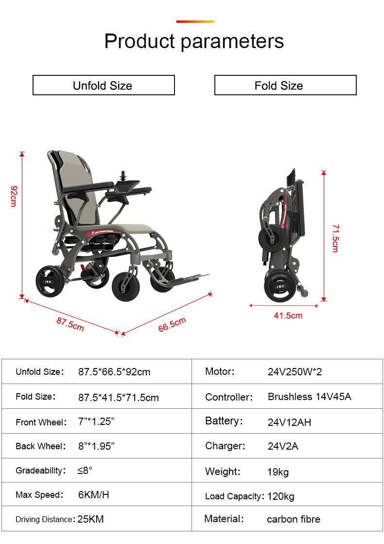 Wheelchair Jbh D20 High Quality Portable Electric Folding Wheelchair Lightweight