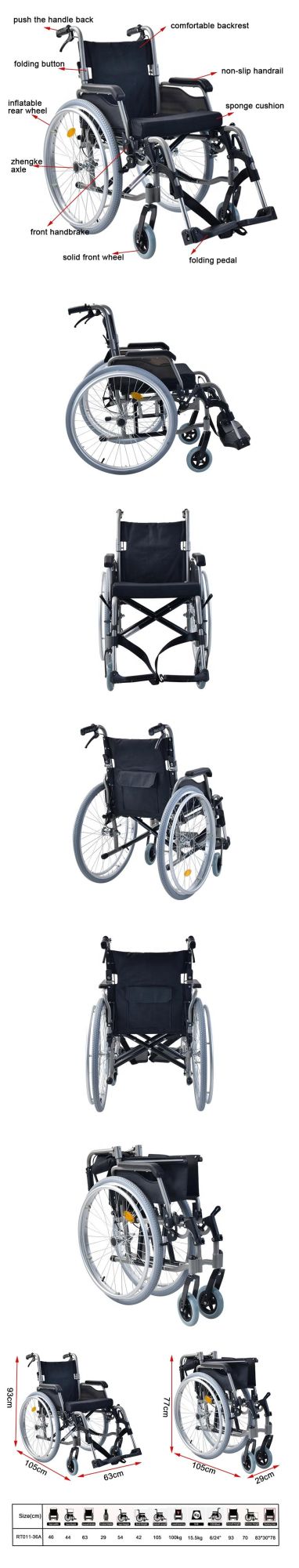 Classic Type Aluminum Quick-Release Folding Manual Wheelchairs for Disabled