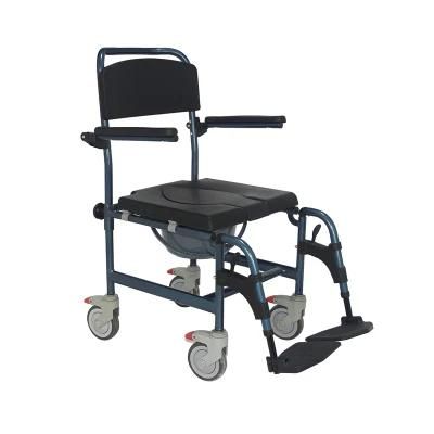 Elderly Disabled Medical Manual Fold Aluminum Commode Wheelchair