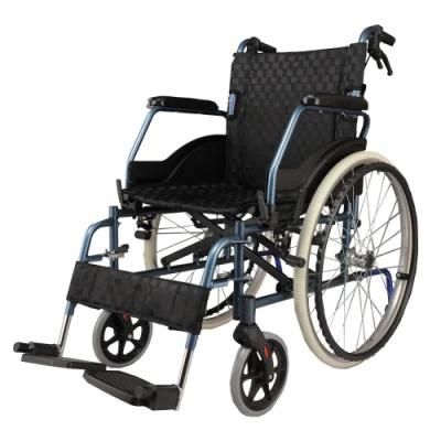 OEM Transport Folding Wheelchair Laydown Chair with Wheels Travel Portable Manual Steel Wheel Chair