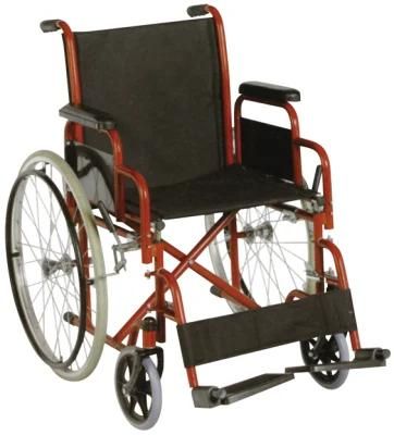 Elderly Chair Detachable Armrest and Footrest Steel Frame Wheelchair Manual Powder Coated Portable Wheel Chair Mobility