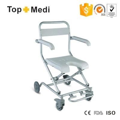 Folding U Shape Seat Bath Shower Chair with Wheels for Handicapped and Elderly People