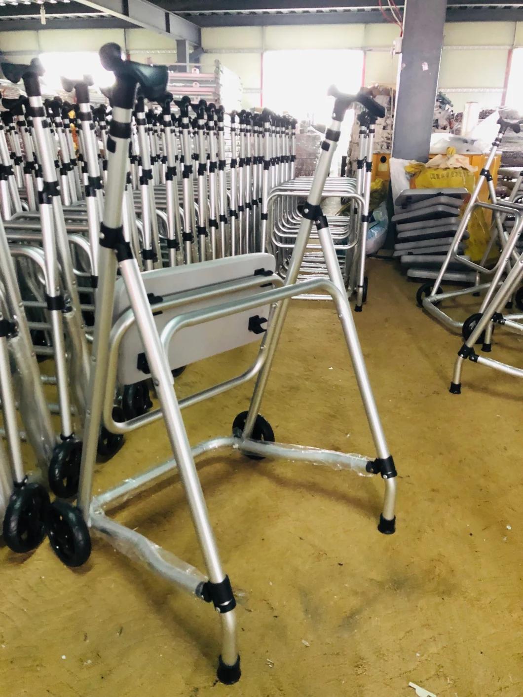 Folding Aluminium Frame Rollator Walker, Linghtweight Medical Walker with 2 Wheels and Paade Seat