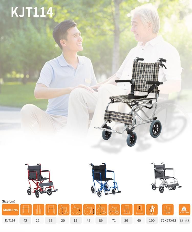 Hot Selling Aluminum Lightweight Easy Carry Flip up Armrest and Footrest Wheelchair with Seat Belt Drop Back Handle Drouble Cross Bar Wheel Chair for Elder