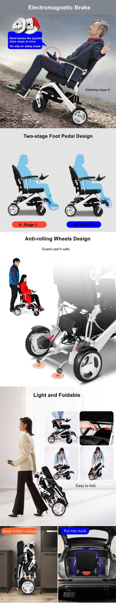 120kg Loading Folding Lightweight Electric Wheelchair with Orthopedic Legrests