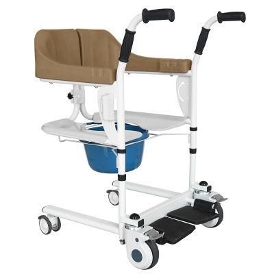 Patient Transfer Lift Adjustable Height Toilet Commode Bath Chair Elderly Disabled Moving Wheelchair Shower Commode