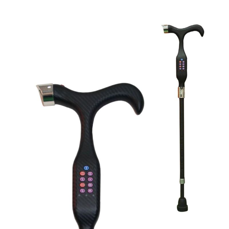 Smart Aluminium LED Light Walking Sticks Telescopic FM Sos Flashlight GPS Positioning Cane