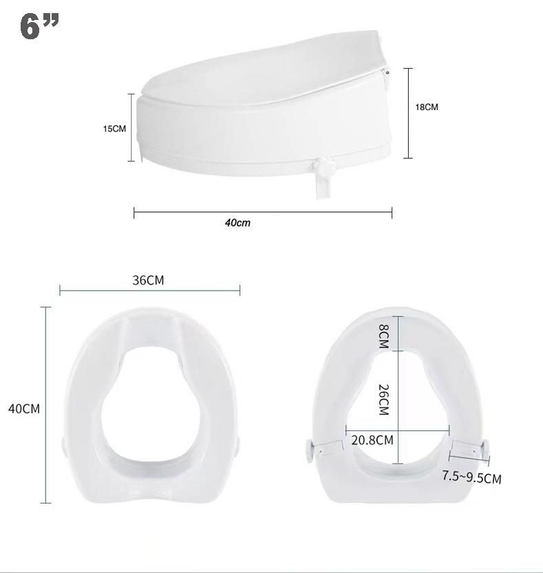 Commode Chair - Raised Toilet Seat with Lid, White, 2/4/6-Inches