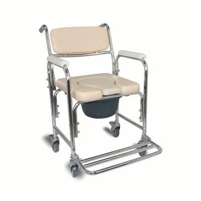 Medical Aluminum Hospital Patient Transfer Chair Commode with Wheels for Disabled