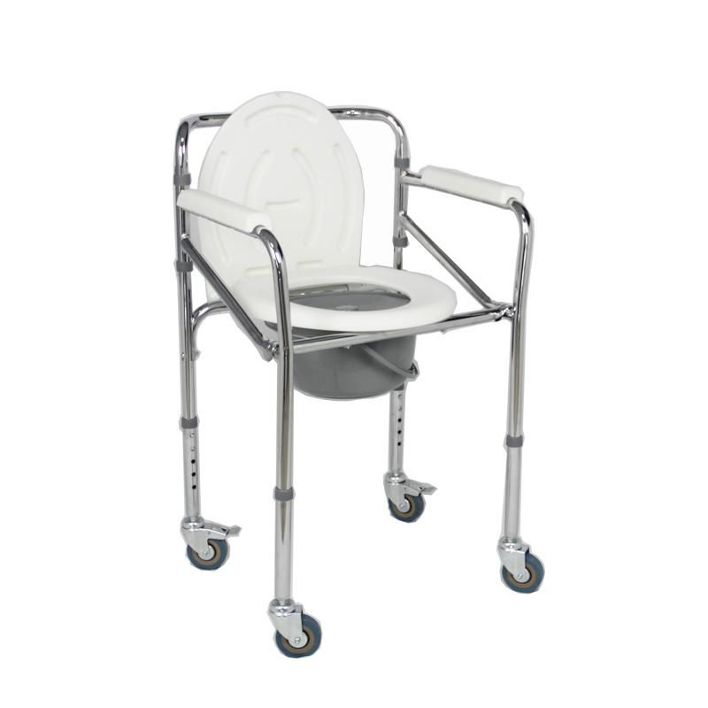 Folding Aluminum Commode Chair with Wheels