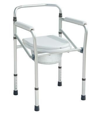 Folding Bathroom Bedside Seat Aluminum Alloy Commode Chair with Lid and Toilet Chair for Hospital Patient Limited Mobility People