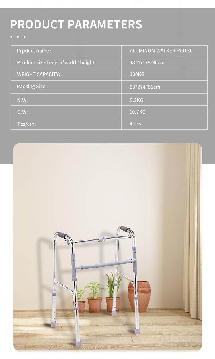 Aluminum Lightweight Foldable Walker with Anti-Slip Tips for Elder or Disabled People